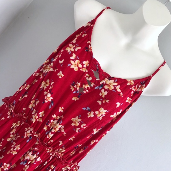 🏝️ Xhilaration Red Floral Maxi Cami Dress • M - Picture 3 of 6